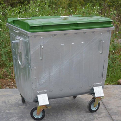 سطل زباله گالوانیزه 1100 لیتری محدب با درب پلاستکی