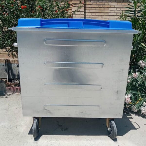 سطل زباله گالوانیزه 1100 لیتری محدب با درب پلاستیکی